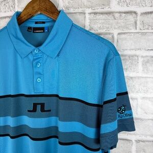 J. Lindeberg Cole Slim Fit KO OLINA GC Mint Blue Performance Golf Polo Mens XL